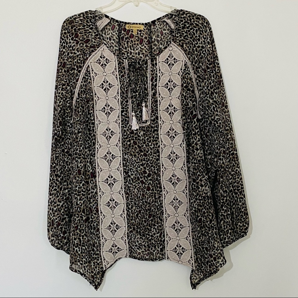 Democracy blouse animal print pullover long sleeve w/elastic,sheer lightweight